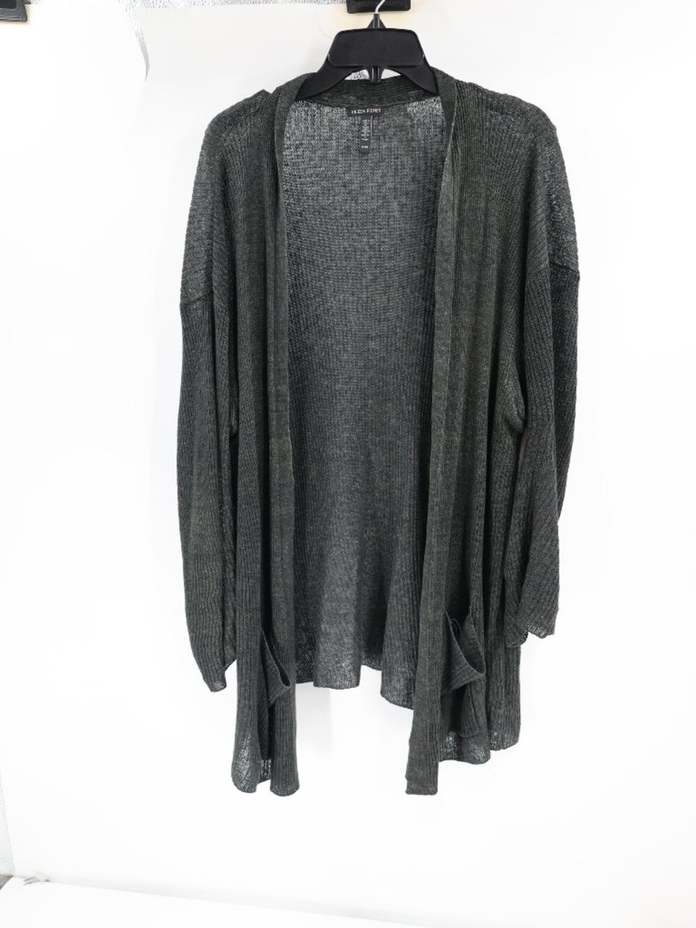 Eileen Fisher Cardigan Womens XL Open Front Organic Linen Knit Sweater Green